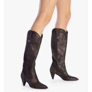 Larroude Louise Graphite Metallic Oil Shiny Cowboy Boot NWOB Size 6